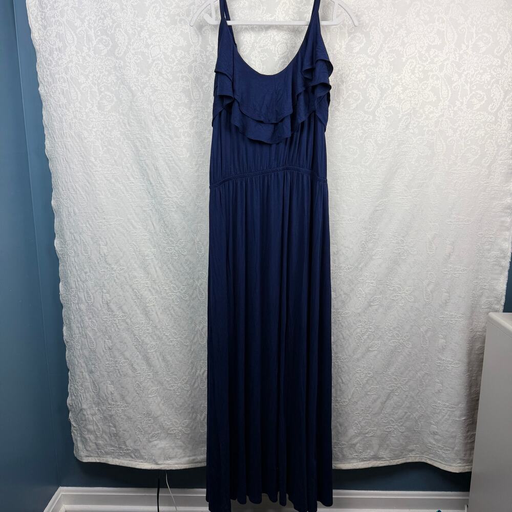 Forever 21 Plus 3X Navy Blue Ruffle Maxi Dress NWT Sleeveless Tiered Long
